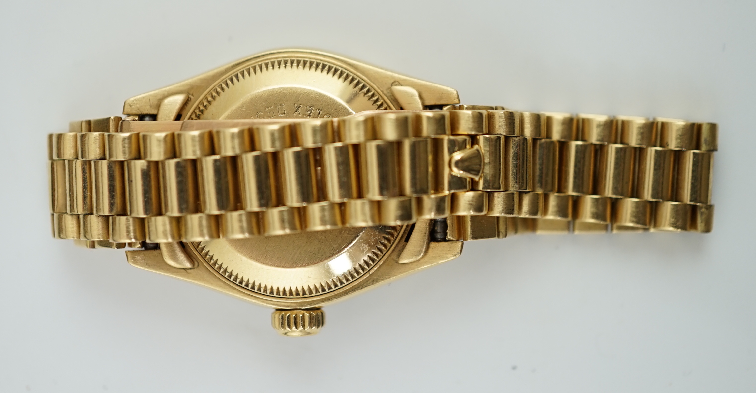 A lady's 1990 18ct gold and diamond set Rolex Oyster Perpetual Datejust wrist watch